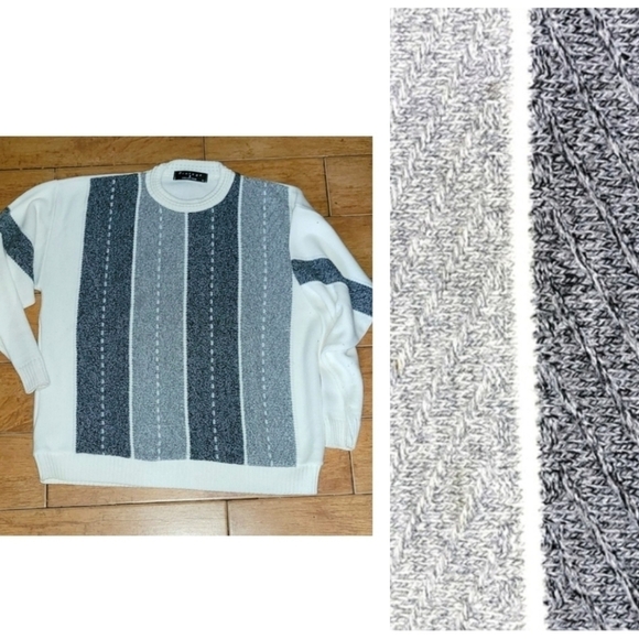 Protegé Collection Vintage Knit Texture Ivory White Grey Pullover Sweater Size L - Picture 11 of 15